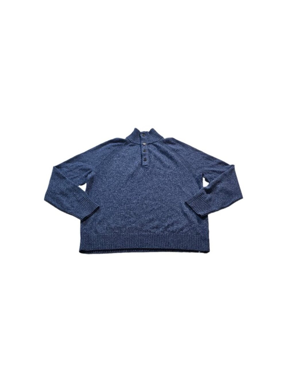 Banana Republic Sweater Mens XL Blue Marled Merino Wool Blend Button Mock Neck